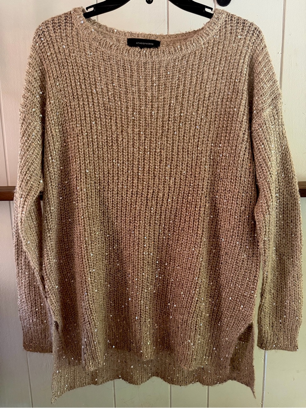 Tan Knit Sweater w/ light sequin detail - Size: 6 (M)